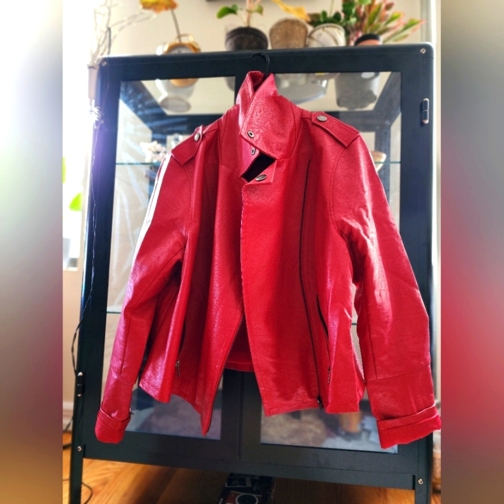 Red Faux Leather Moto Jacket from ELOQUII, size 18/20